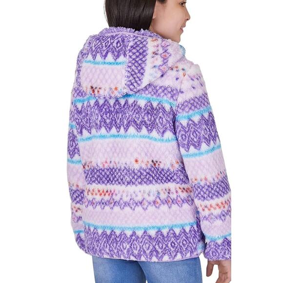 Eddie Bauer Quest Fleece Plush Hooded Jacket Girls XS 5 6 Purple White Fair Isle - Picture 5 of 12